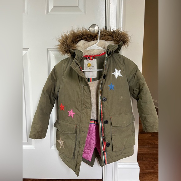 Mini Boden Olive Green Parka with Star Patches